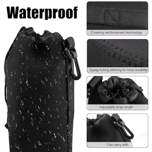 4pcs Camera Lens Bag Set, Protective Neoprene Lens Pouches with Drawstring,Water-Resistant Soft Plush Lens Case for DSLR Camera Lens, Thick Lens Bag 4 Sizes for Canon Nikon Sony Pentax Olympus（Black） — view 4