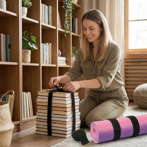 2pcs Heavy-Duty Yoga Mat Strap, Elastic Hook and Loop Straps Heavy Duty, Cord Tidy Wrap for Yoga Mat Camping Luggage Exercise, and Pilates Mats (Black) — view 5