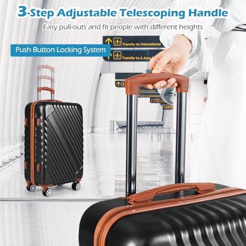 COSTWAY Travel Suitcase Set of 3, Lightweight Durable ABS Hard Shell Cabin Luggage Set with Wheels, TSA Approved Lock & Retractable Handle, Airline Approved Carry on Suitcase Trolley (Black) — view 4