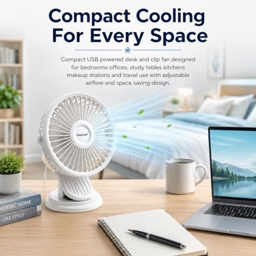 A2Z 5 Inch USB AC DC Desk Fan Clip Fan 2 in 1 Portable Mini Cooling Fan — view 2