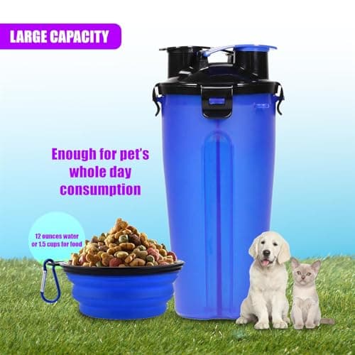 GEEZY 2 in 1 Dog Water & Food Bottle with Collapsible Bowl – Dual Compartments, Leakproof Lid, Travel-Friendly, Easy Grip – Great for Walks, Hiking, Outdoors, Dog & Puppy Lovers — view 2