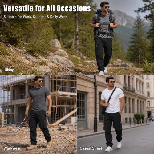 Jenck Hiking Walking Trousers Quick Dry Travel Cargo Pants with 7 Pockets (UK, Alpha, M, Regular, Regular, Black) — view 2