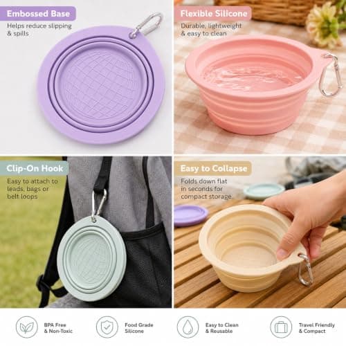 4 PCS Collapsible Dog Bowl, Portable Dog Water Bowl with Carabiner — view 5
