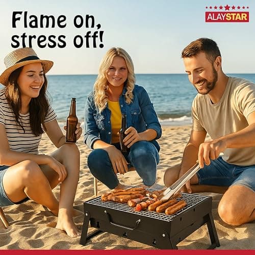 ALAYSTAR Portable Folding Charcoal BBQ Grill for Camping, Picnics, Garden & Outdoor Parties Compact Tabletop Design, Durable Iron Construction, Easy Setup & Travel-Friendly Tabletop Barbecue — view 4