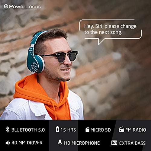 PowerLocus Bluetooth Over-Ear Headphones, Wireless Stereo Foldable Headphones Wireless and Wired Headsets with Built-in Mic, Micro SD/TF, FM for iPhone/Samsung/iPad/PC (Ocean Blue/White) — view 6
