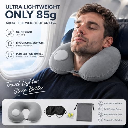 MOLICRAIN Inflatable Travel Pillow with Hand Pump, Neck Support for Flights — view 2