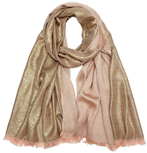 Gragengs Women's Sparkling Metallic Pashmina Shawls and Wraps Long Party Scarf Solid Color Two Tone,Rose Gold — view 2