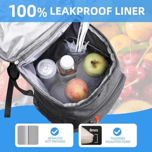 Bagtopia Camping Cooler Backpack 25 Cans, Leak Proof Soft Insulated Compartments Thermal Bag, Portable Lightweight Beach Travel Trip Picnic Lunch Backpack for Men and Women, Stripes-Grey — view 5