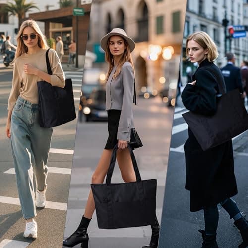 MAYMOONER Black Tote Bag with Laptop Compartment for Women Work Uni School — view 2