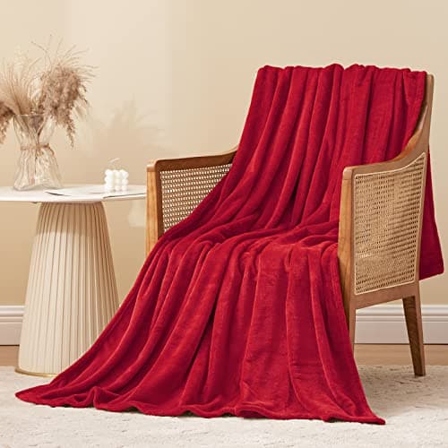 Aisbo Red Throws Blanket for Sofas - Single Fluffy Blanket Bed Throw Fleece, Warm Soft Flannel Blanket for Couch, 130x150cm — view 2