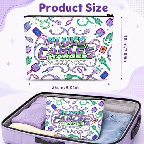 Charger Bag for Travel, Waterproof Linen Cable Bag with Data Cable Patterns, Makeup Bag with Zipper for Makeup, Electronic Accessories, Cosmetic Bags for Women, Men, Makeup Pouch for Home Travel — view 2