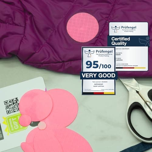 aZengear Self-Adhesive Repair Patches (30+ Colours) for Down Jackets, Puffer Coats, Tents, Upholstery - Waterproof, Tear-Cold-Heat-Resistant Nylon Polyester Fabric (11 Pcs, Pink) — view 4
