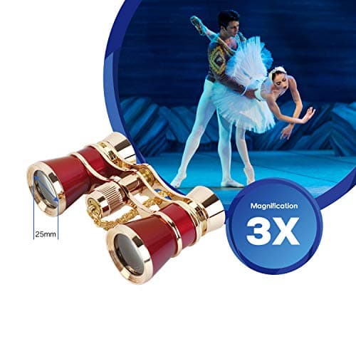 Aomekie Theatre Opera Glasses Binoculars 3X25 with Chain for Concerts Horse Racing Classical (Red) — view 3