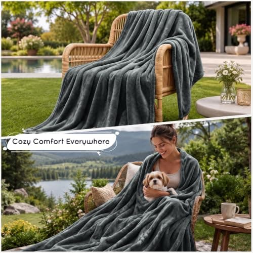MOONLIGHT20015 Fleece Throw Blanket for Sofa Grey 4ft x 5ft - Soft Cosy Fluffy Blankets for Bed/Couch, Warm Single Versatile Throws for Adults, Dark Gray, 130x150 cm — view 5