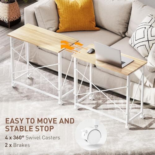 HOMCOM Small Folding Desk, 80 cm on Wheels for Small Space, Natural Tone — view 5