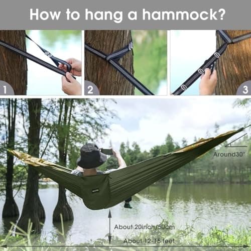 Camping Hammock with Mosquito Net, Outdoor Travel Hammock Pop-up Bug Net Hammock 300kg Load Capacity, Breathable and Quick-drying, for Outdoor Garden Backpacking Hiking (Camouflage) — view 2
