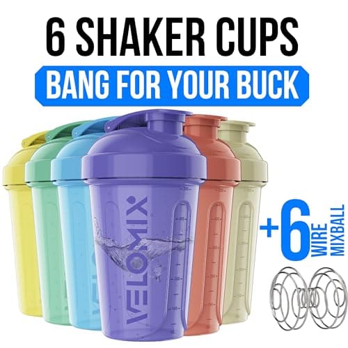 VELOMIX 6 Pack 600ml Protein Shaker Bottle, Pastel Shades — view 2