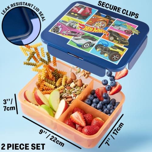 Get Trend Hot Wheels Kids Bento Lunch Box and 640ml Water Bottle Set, BPA-Free Snack Lunch Box with Compartment Set for Travel & Picnics, School Supplies Gifts for Boys (Multi Hot Wheels) — view 6