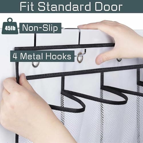 SOPSTUO Hanging Shoe Storage, Over Door Shoe Storage, Door Shoe Rack, 24 Breathable Mesh Huge Pockets, Shoe Hanging Storage Bag with 4 Metal Hooks for Various Doors (Modell B) — view 3