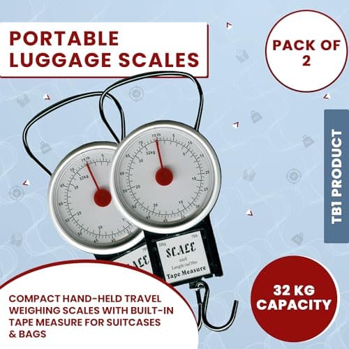 TB1 Products 2 Pack Mechanical Luggage Scale 32kg – Portable Suitcase Weighing Scales with Hook – Travel Weight Checker for Holiday, Baggage, Hand Luggage – No Batteries Needed, Compact & Durable — view 2
