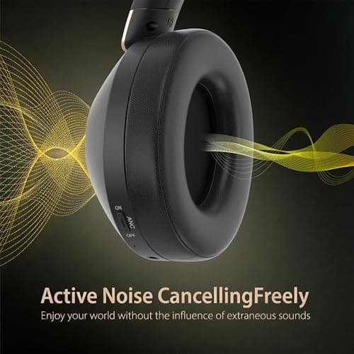 Active Noise Cancelling Headphones, 100H ANC Headphones Wireless (Black) — view 2