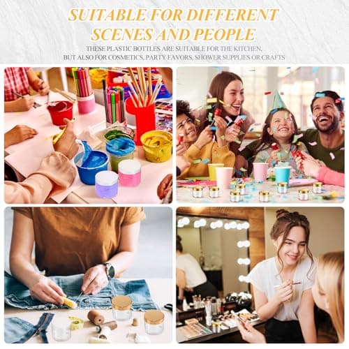 SATINIOR 36 Pieces Plastic Jars with Lids Round Leak Proof Airtight Container Cosmetic Small Empty Jars for Lotions Ointments Travel Toiletries Creams Make up Storage(2 oz,Gold) — view 6