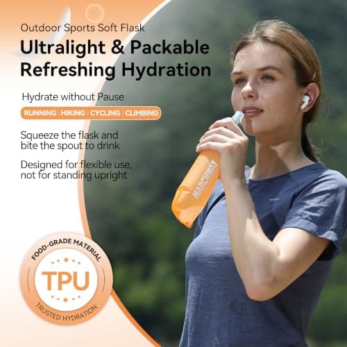 MARCHWAY Soft Hydration Flask with Wide Mouth, 300ml/500ml Collapsible TPU Water Bottle, Leakproof Portable Flexible for Running, Hiking, Cycling, Climbing, Gym, Travel (2pcs Orange 300ml) — view 2
