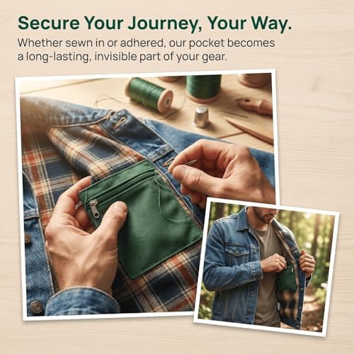 3-Pack Sew in Side Pocket with Zipper, Invisible Canvas Hidden Wallet for Travel Jacket with Hidden Pockets, Anti-Theft Security Pouch for Coats Hoodies Sweatshirts (C) — view 2