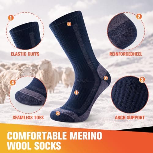 Veximora Merino Wool Hiking Socks for Men Women, Multicolor 9-12, 3 Pairs — view 5