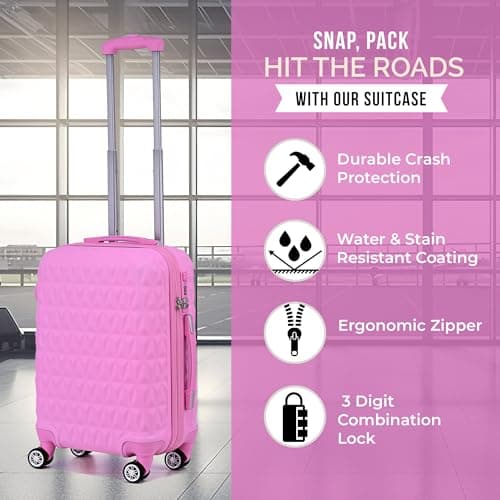 Hard Shell Cabin Carry On Suitcase 55 cm 2.5 kg 35 litres 4 Wheels with Built in 3 Digit Combination Lock, Approved for Ryanair, easyJet, British Airways & More (Rose Pink) — view 2