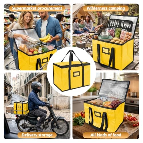 suzmei 40L Insulated Thermal Food Delivery Bag for Hot & Cold Meals, Large Foldable Cooler with Insulation for Picnic, Camping, Lunch & Outdoor Use (Yellow) — view 6