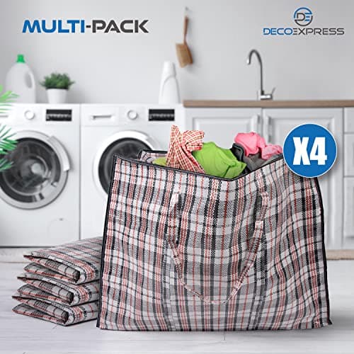 DECO EXPRESS Laundry Bags XXL, Pack of 4, 107L Strong, Durable & Reusable Extra Large Storage Bags with Zips, Ideal for Moving, Shopping, Packing, Laundry & Clothes Storage (76 X 59 X 24 CM) — view 6