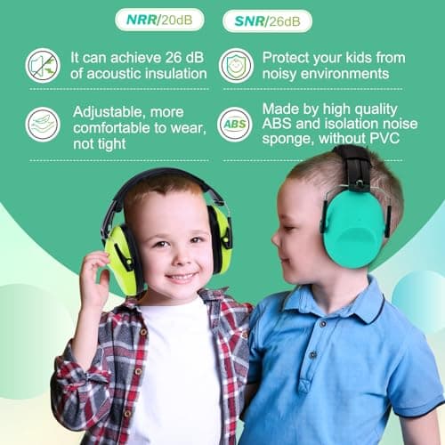 Kriogor 2 Pack Ear Defenders Children,26dB SNR Noise Cancelling Headphones Hearing Protection Earmuffs,Soft Kids Ear Defenders Adjustable Adults Ear Protector for Autism Airplane Study (Green & Mint) — view 2