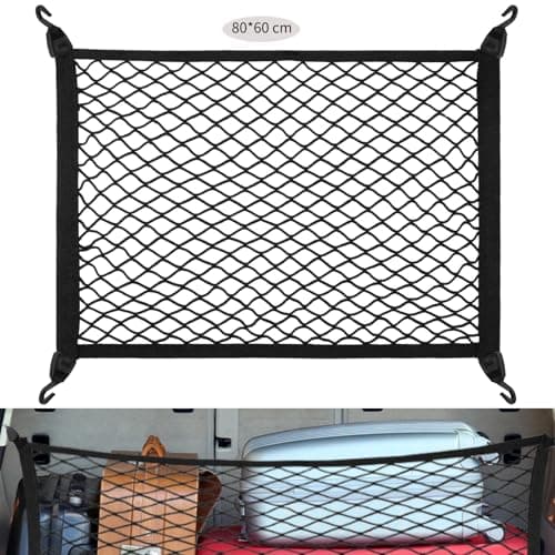 Zocipro Cargo Net 80x60cm, Adjustable Elastic Car Boot Mesh with 4 Hooks