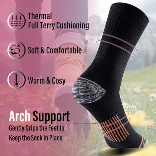 The Essentials Wardrobe 6PK Ladies Thermal/Outdoor Socks - UK 4-8/EU 37-41 - Black — view 2
