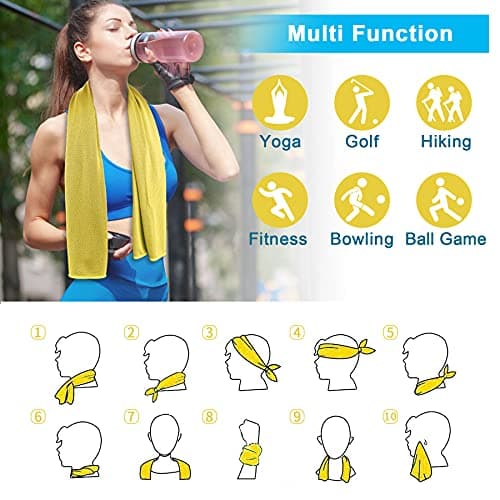 4 Packs Cooling Towel (40"x12"),Ice Towel,Soft Breathable Instant Towel,Microfiber Cool Towel for Yoga,Golf,Sport,Gym,Workout,Camping,Fitness,Outdoor &More Activities(Rose red/Grey/Golden yellow/Blue) — view 3