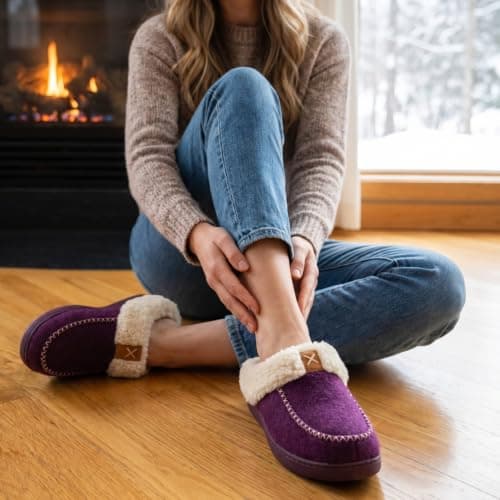 LongBay Women's Warm Slippers Memory Foam Winter House shoes 3-4 UK, Purple — view 2