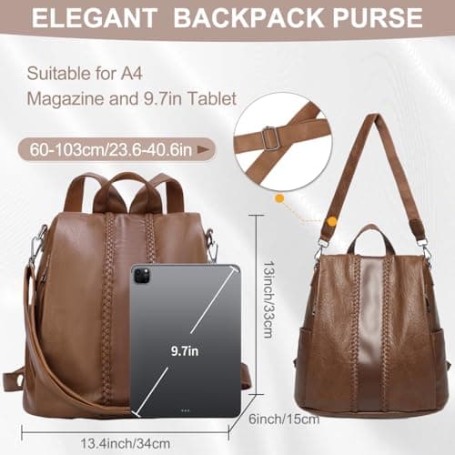 VASCHY Women Backpack, Fashion Anti Theft Ladies Backpack Purse Faux Leather Daypack 3 Ways to Carry Vintage School Rucksack Handbag Bag with Detachable Shoulder Strap for Travel Shopping (Brown) — view 2