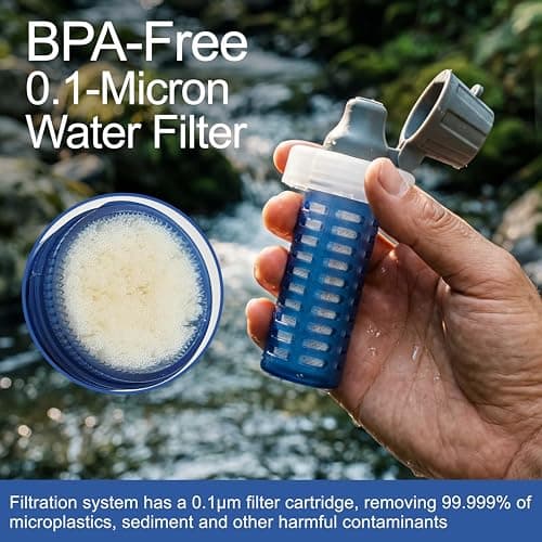 WRELS Collapsible Squeeze Water Filter Bottle 1L Filter System for Trail Running, Hiking, Travel, Camping | Ultralight Portable Soft Flask with Filter for Outdoor Survival — view 2