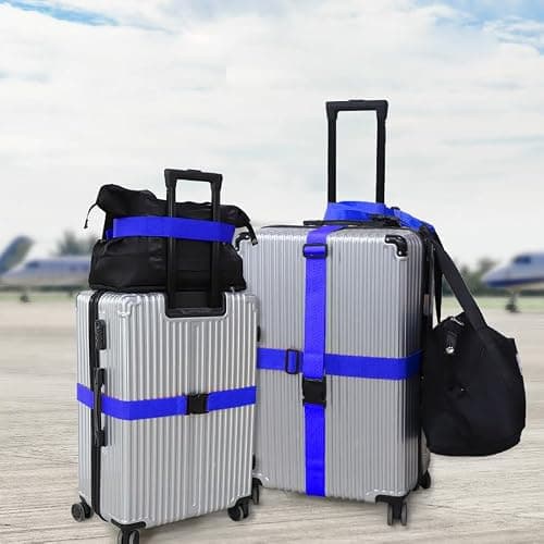 Luggage Strap (2 Pack), with 2 Luggage Tags, Custom Identification, Travel Bag Closure, For Connecting Luggage Together, Dark blue — view 6