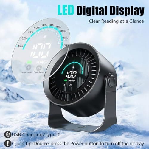 Luxepa Small Desk Fan, 100 Speed USB Rechargeable Battery Operated Quiet Portable Table Fan, Personal Desktop Cooling Fan with LED Display, 360° Tilt Tabletop Fan for Bedroom Office Travel (Black) — view 2
