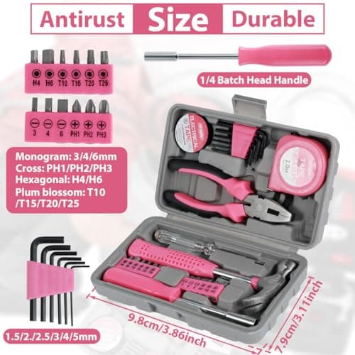 24 Pcs Home Repair Tool Kit General Household Hand Toolbox Set with Storage Case DIY Tools Hammer and Allen Key Set with Electrical Tape Screwdriver Test Pen Plier Bits for Men Women & Beginner — view 3