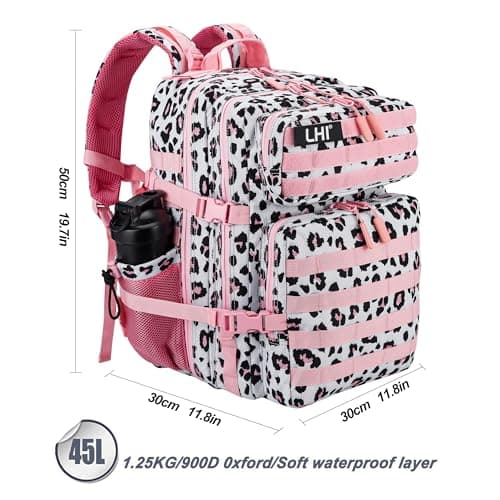 LHI Military Tactical Backpack for Men and Women 45L Large waterproof Rucksack for School, Hiking, Trekking, Hunting - Pink leopard — view 3