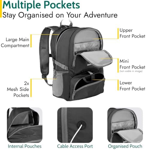 Trail Foldable Backpack, Lightweight Packable Rucksack, 30L, Black — view 3