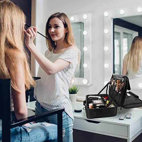 Makeup Organiser Bag Make up Case: Large Travel Cosmetic Case Organiser Professional Portable Makeup Storage Bag for Toiletry Make Up Artist Tool Brush Vanity Beauty Box with Adjustable Dividers — view 5