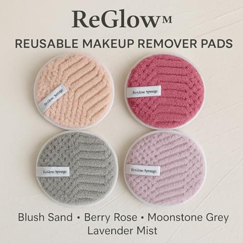 ReGlow Reusable Makeup Remover Pads (4 Pack) – Ultra Soft, Washable, Eco-Friendly Face Cleansing Pads – Gentle on Sensitive Skin – Removes Makeup with Water – Zero-Waste Beauty (Lavender Mist) — view 4