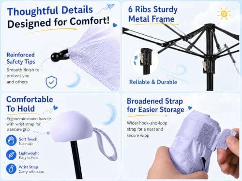 BAODINI Mini Travel Umbrella With Case Small Compact UV Umbrella Protection Sun Lightweight Tiny Pocket Umbrella — view 6
