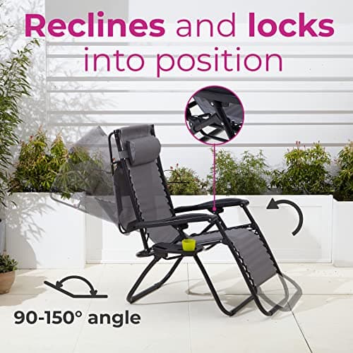 Neo 3pcs Folding Portable Zero Gravity Chairs Sun Lounger Table Set Cup Holders Reclining Garden Patio Outdoor Camping (Cream) — view 3