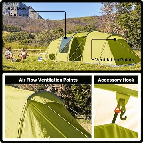 Eurohike Sendero 8XL 8 Man Tent with Large & Spacious Living Area & 2 Separate Bedrooms, 8 Person, Waterproof, Easy to Pitch, Tunnel Design, Ideal for Family Camping Trips & Festivals — view 5