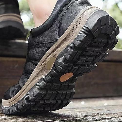 Mens Trekking Hiking Boots Leather Lace-up Non-Slip Mountain Climbing Walking Shoes Arch Support Travelling Sneaker Outdoor Stable & Cushioned Trainers Backpacking Camping Footwear (Black, 9) — view 2